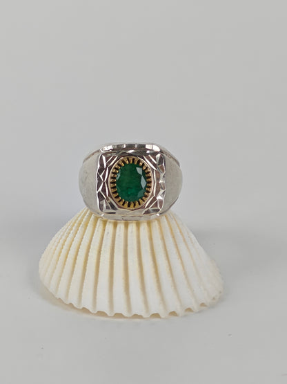 Natural Emerald Ring in Silver 925