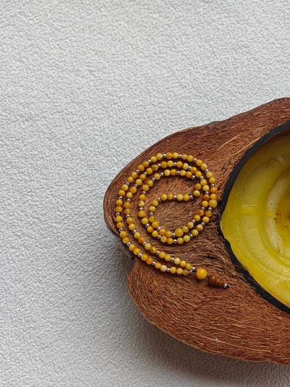 Micro Butterscotch Amber Rosary with Silver and Kokka Wood 99 Beads