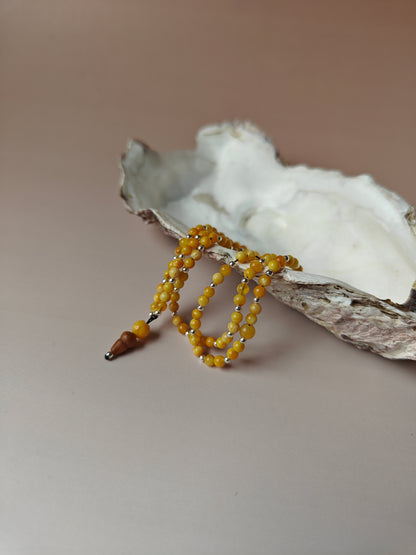 Micro Butterscotch Amber Rosary with Silver and Kokka Wood 99 Beads