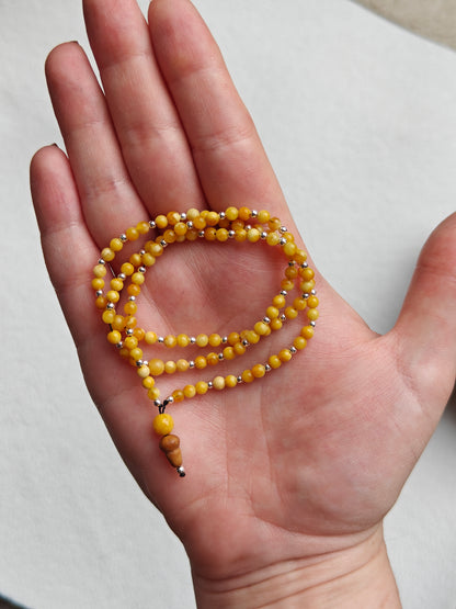 Micro Butterscotch Amber Rosary with Silver and Kokka Wood 99 Beads