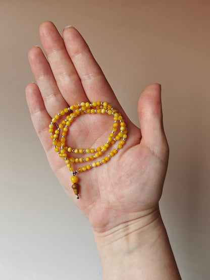 Micro Butterscotch Amber Rosary with Silver and Kokka Wood 99 Beads