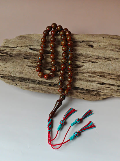 Egyptian Kokka Wood Tasbih with Copper Patterns 45 Beads