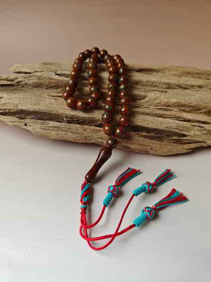 Egyptian Kokka Wood Tasbih with Copper Patterns 45 Beads