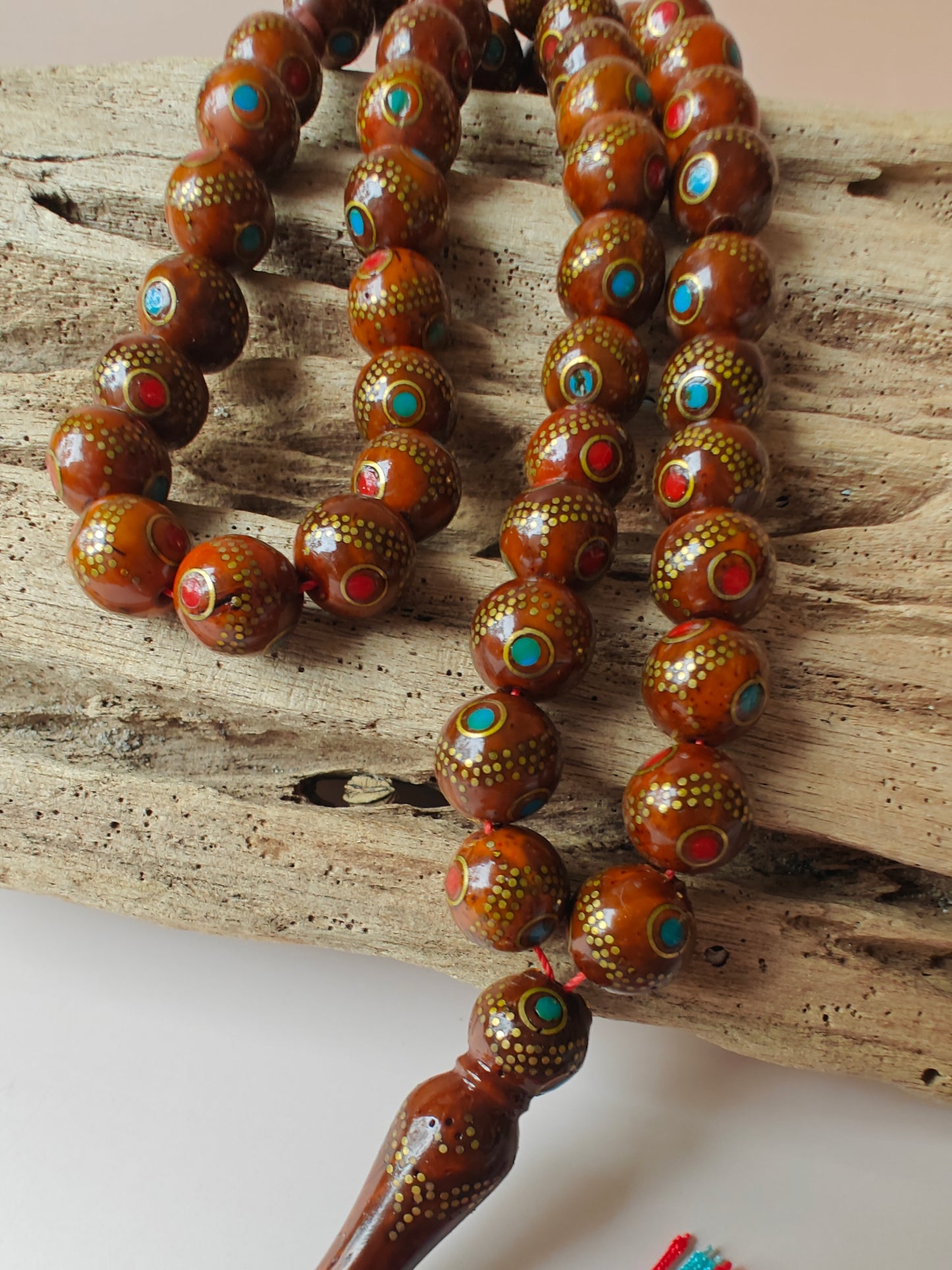 Egyptian Kokka Wood Tasbih with Copper Patterns 45 Beads