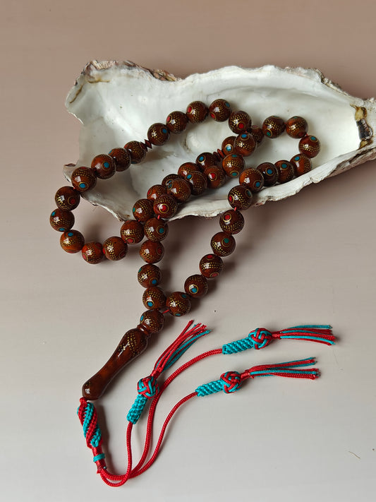 Egyptian Kokka Wood Tasbih with Copper Patterns 45 Beads