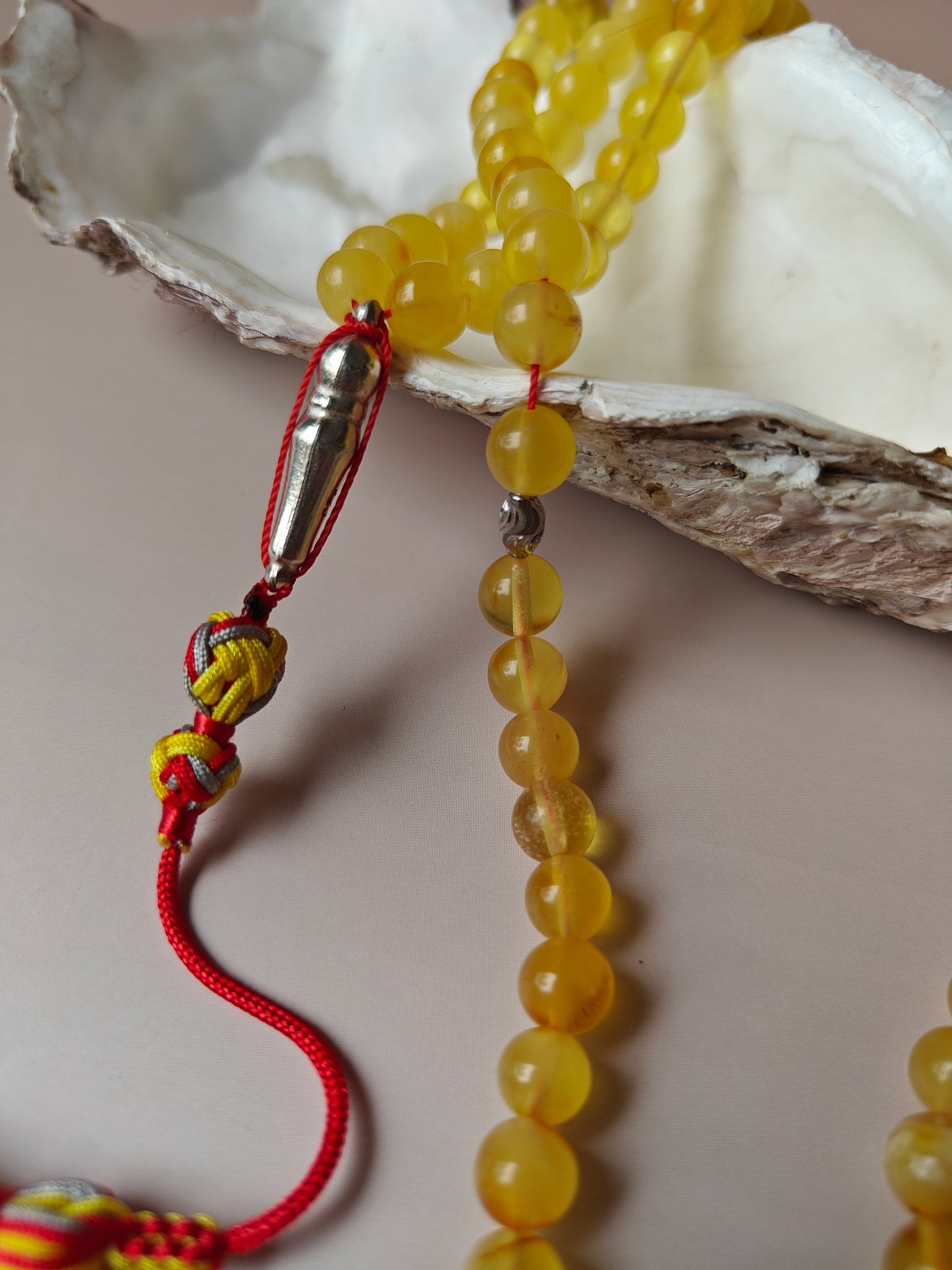 Pocket Size Cloudy Amber Micro Rosary with Silver Imami 99 Beads