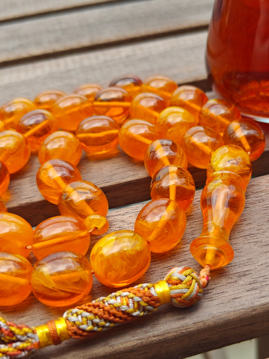 Rare Orange Catalin Bakelite Olive Shape Rosary 35 Beads