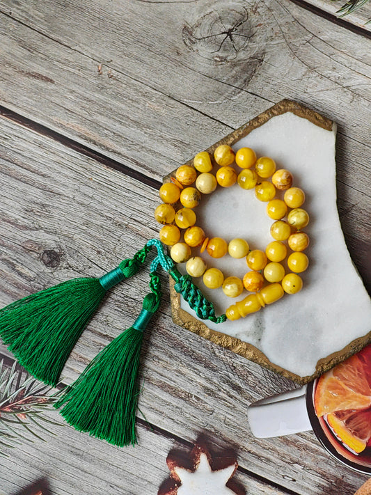 Raw Multicolor Marble Amber Tasbih 33 Beads with Natural Debris