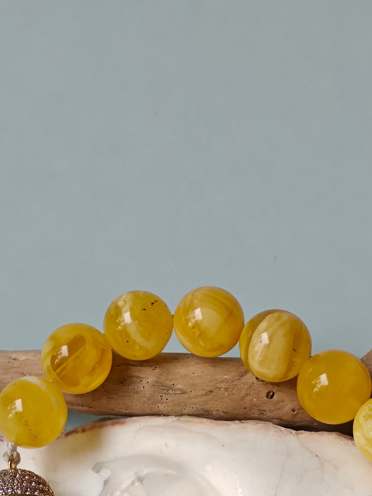 Royal White / Butterscotch Natural Amber Beaded Bracelet with Metal Magnetic Closure