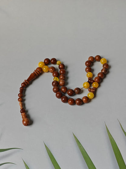 Natural Baltic Amber + Kokka Wood Prayer Beads / Misbaha 33 Beads