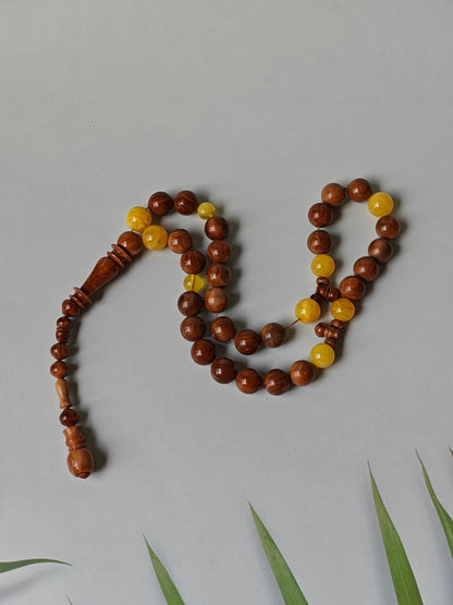 Natural Baltic Amber + Kokka Wood Prayer Beads / Misbaha 33 Beads