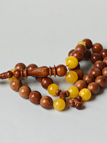 Natural Baltic Amber + Kokka Wood Prayer Beads / Misbaha 33 Beads