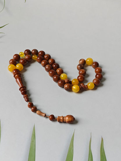 Natural Baltic Amber + Kokka Wood Prayer Beads / Misbaha 33 Beads