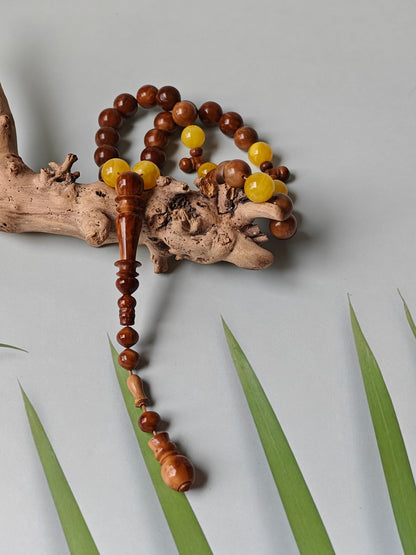 Natural Baltic Amber + Kokka Wood Prayer Beads / Misbaha 33 Beads