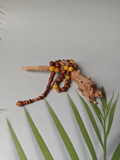 Natural Baltic Amber + Kokka Wood Prayer Beads / Misbaha 33 Beads