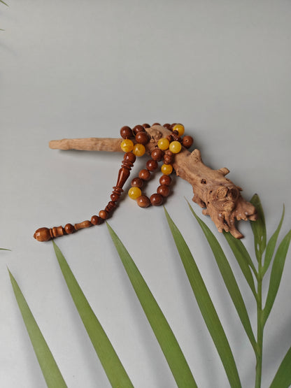 Natural Baltic Amber + Kokka Wood Prayer Beads / Misbaha 33 Beads