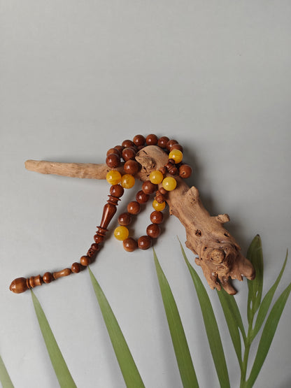 Natural Baltic Amber + Kokka Wood Prayer Beads / Misbaha 33 Beads