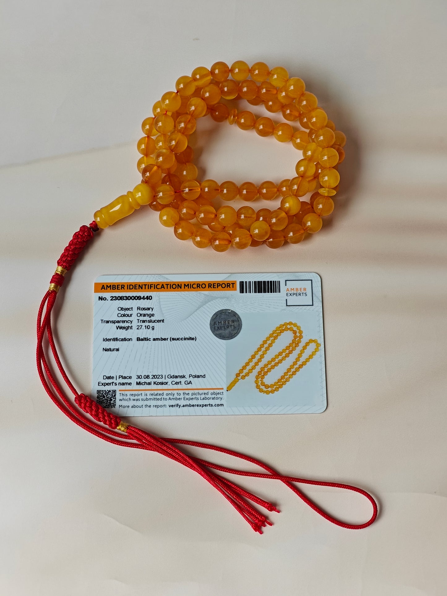 Natural Aged Honey Cloudy Amber Pocket Size Tasbih 99 Beads with Certificate