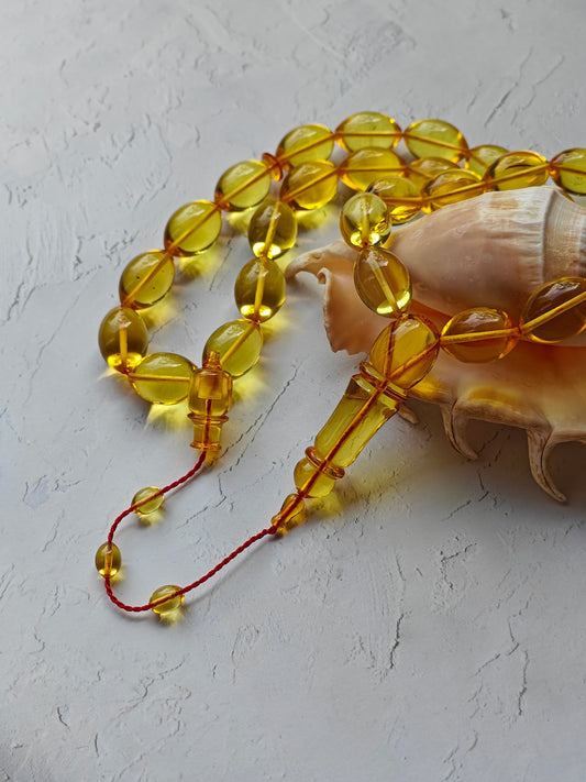 Natural Citron Amber Olive Shape Misbaha 33 Beads