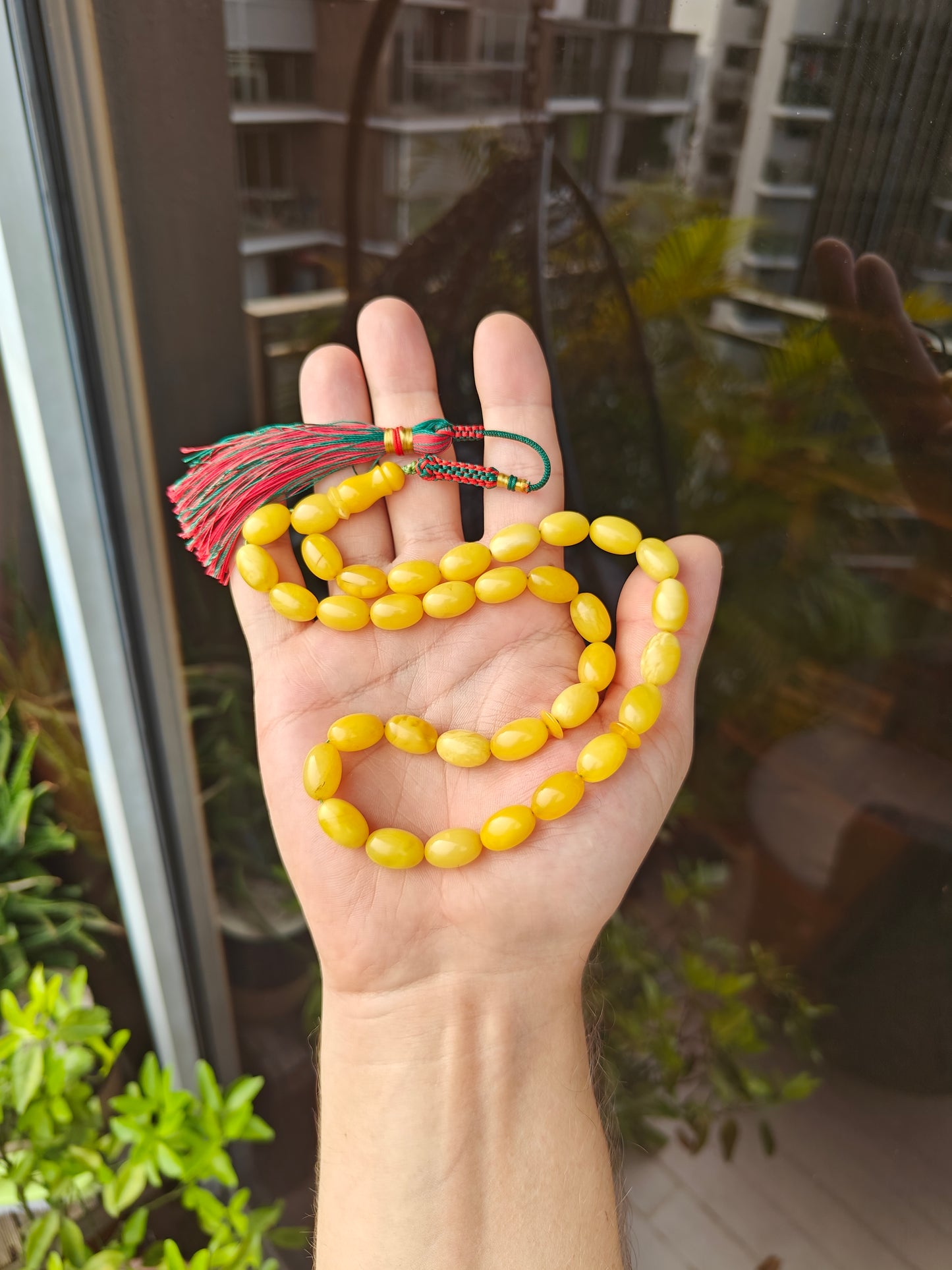 Small Natural Pocket Size Amber Tasbih 33 Beads Olive Shape