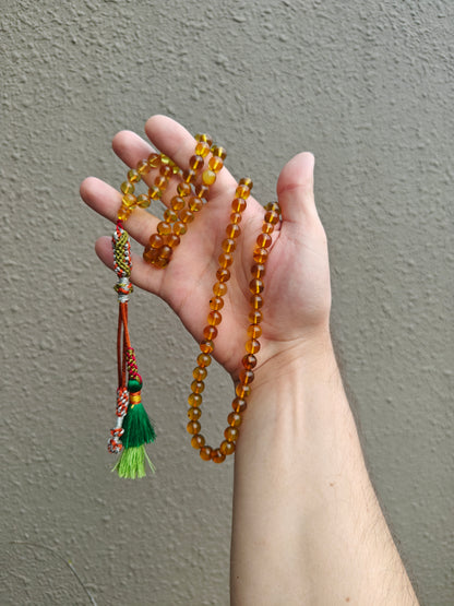 Natural Green Dominican Amber Pocket Size Rosary 99 Beads