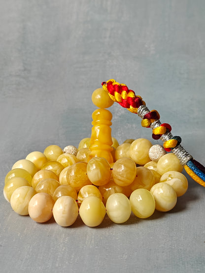 Natural Gradient Butterscotch, Royal White and Tiger Amber Istanbul Shape Misbah 40 Beads
