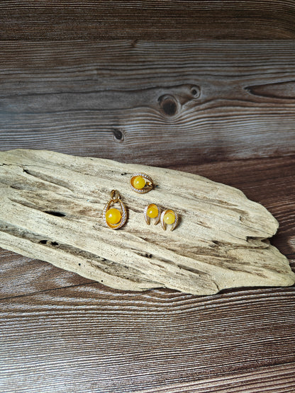 Butterscotch Amber Pendant with Cubic Zirconia in Gold Plated Silver