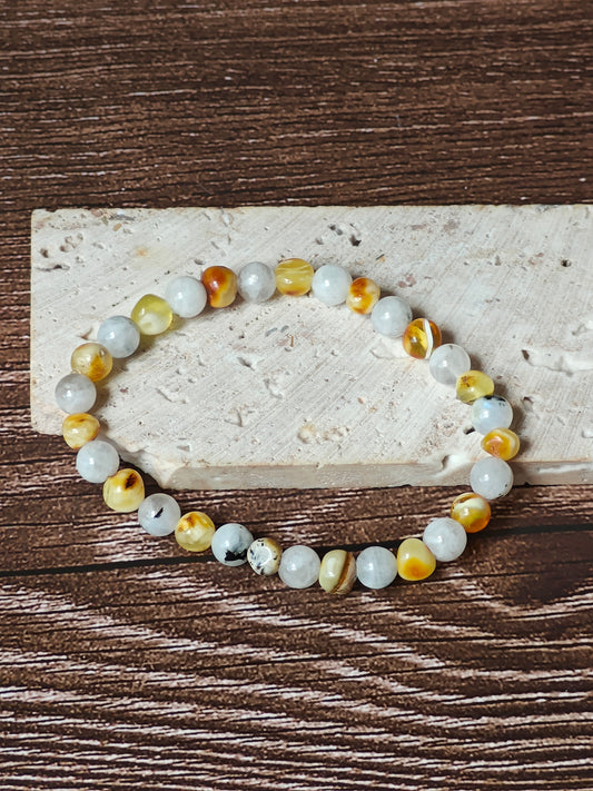 Moonstone and Irregular Multicolor Amber Beaded Bracelet