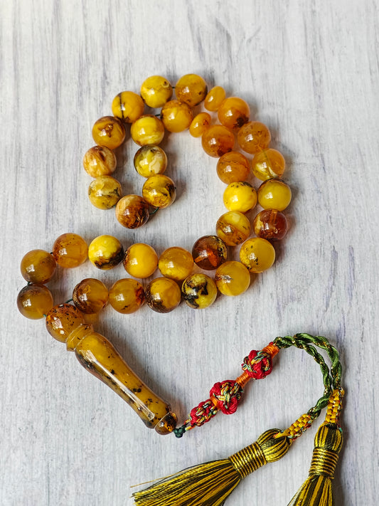 Unique Aged Natural Marble Raw Amber Misbah 33 Beads