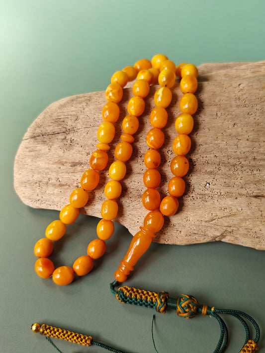 Natural Antique Old German Olive Shape Baltic Amber Rosary 45 Beads