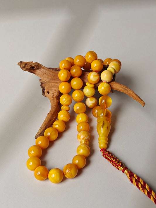 Antique Natural Aged White, Honey Marble Amber Rosary 39 Beads