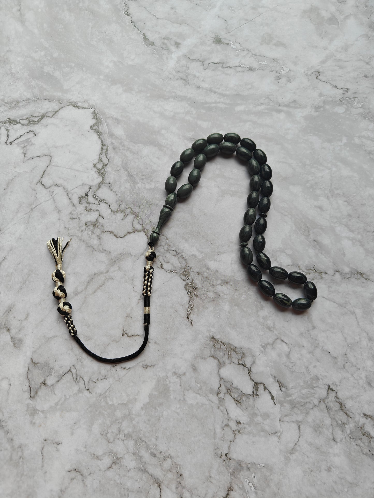 Vintage Bakelite Misbah "Chernobyl" – 33 Gradient Olive Beads