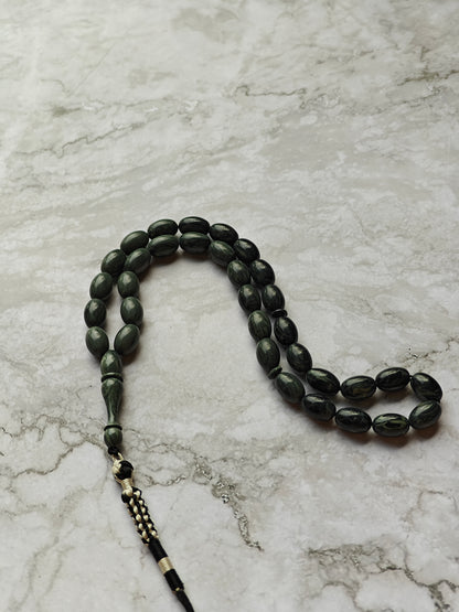 Vintage Bakelite Misbah "Chernobyl" – 33 Gradient Olive Beads