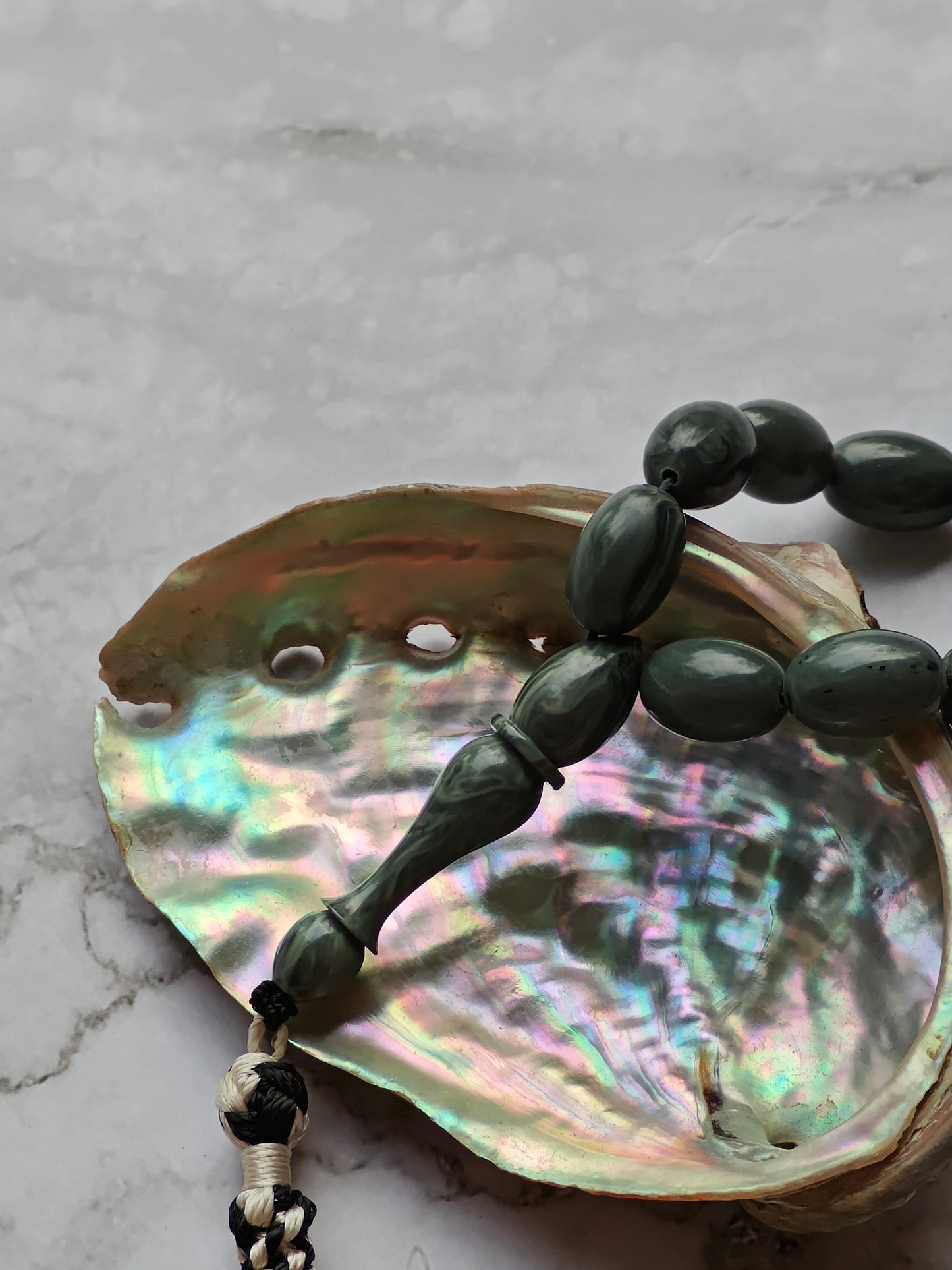 Vintage Bakelite Misbah "Chernobyl" – 33 Gradient Olive Beads