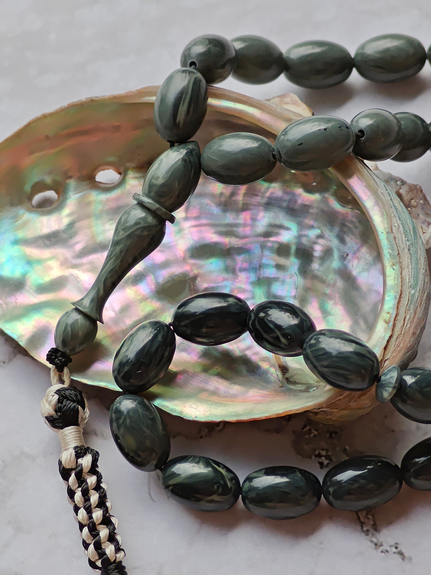Vintage Bakelite Misbah "Chernobyl" – 33 Gradient Olive Beads