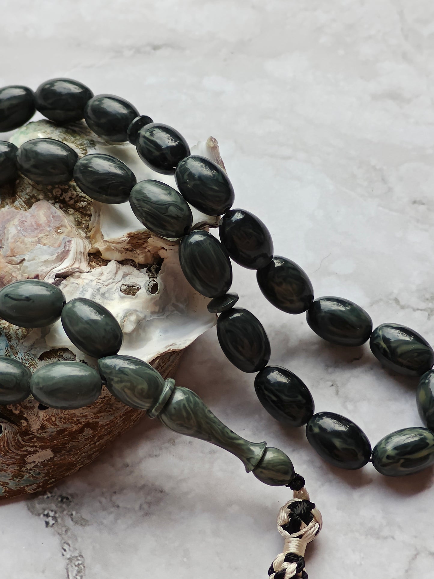 Vintage Bakelite Misbah "Chernobyl" – 33 Gradient Olive Beads