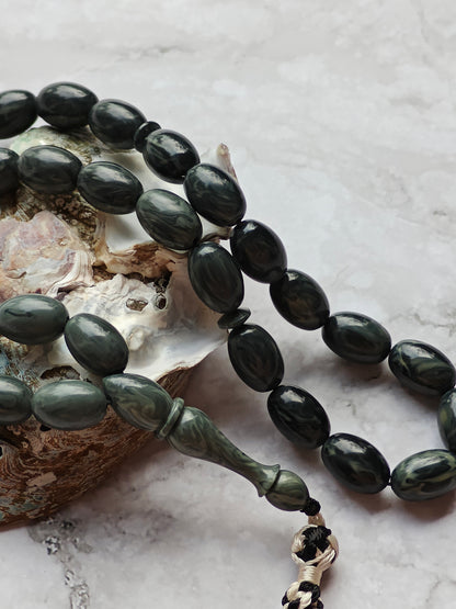 Vintage Bakelite Misbah "Chernobyl" – 33 Gradient Olive Beads