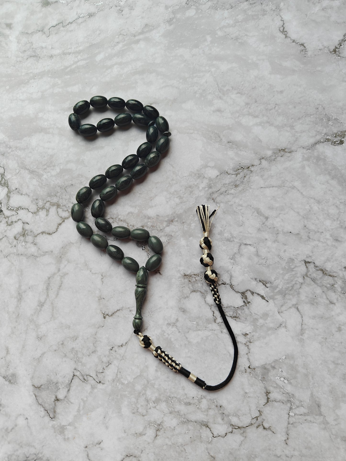 Vintage Bakelite Misbah "Chernobyl" – 33 Gradient Olive Beads