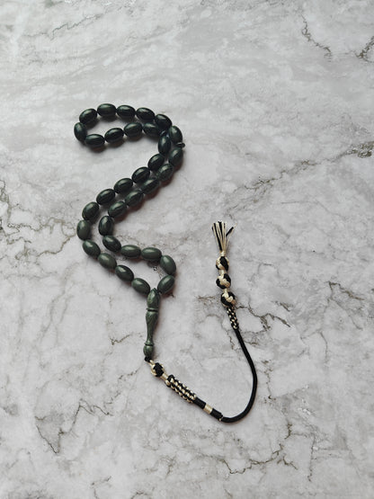 Vintage Bakelite Misbah "Chernobyl" – 33 Gradient Olive Beads