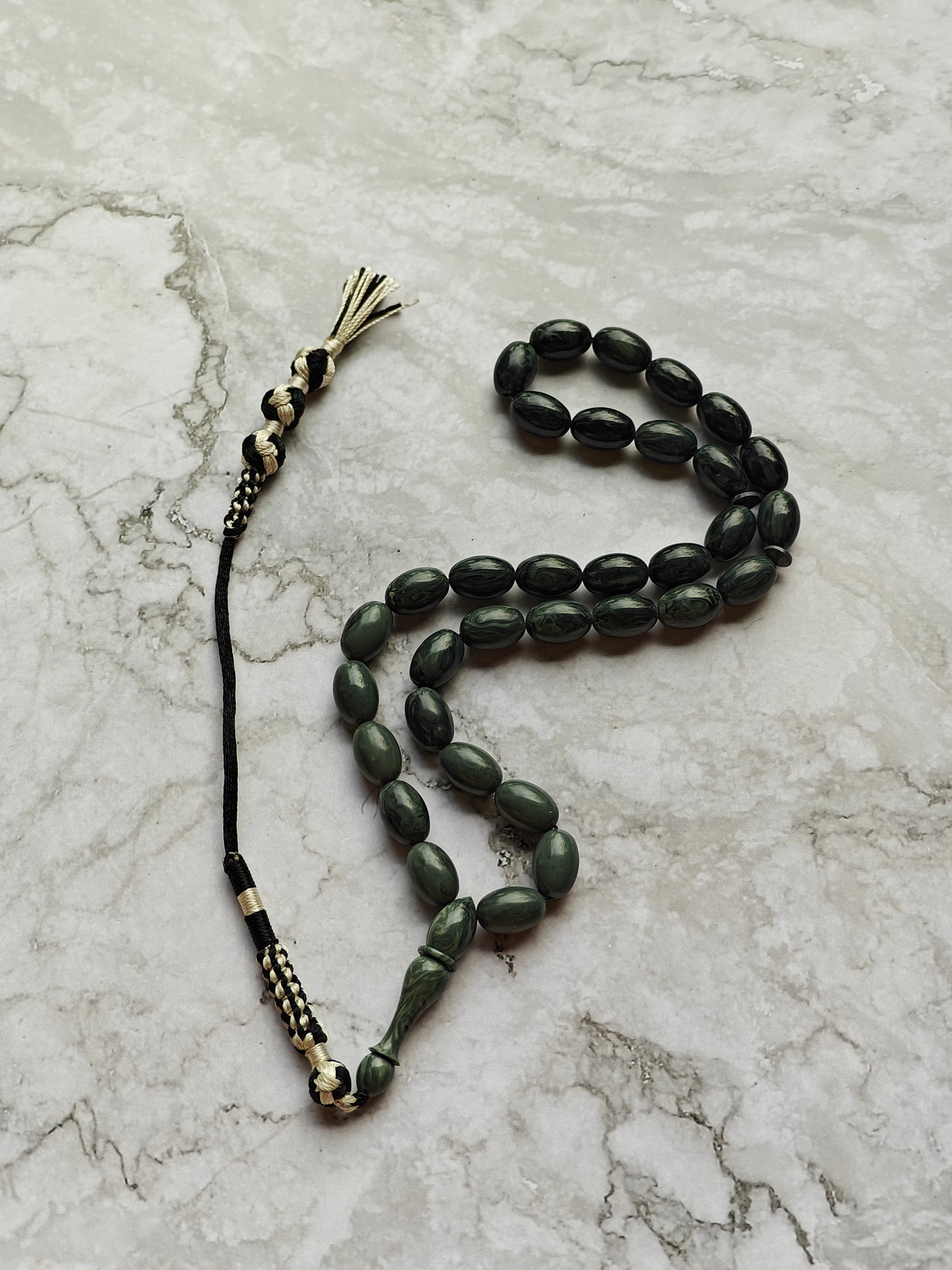 Vintage Bakelite Misbah "Chernobyl" – 33 Gradient Olive Beads