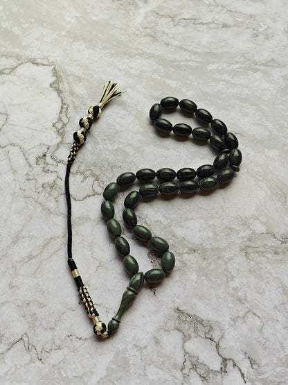 Vintage Bakelite Misbah "Chernobyl" – 33 Gradient Olive Beads