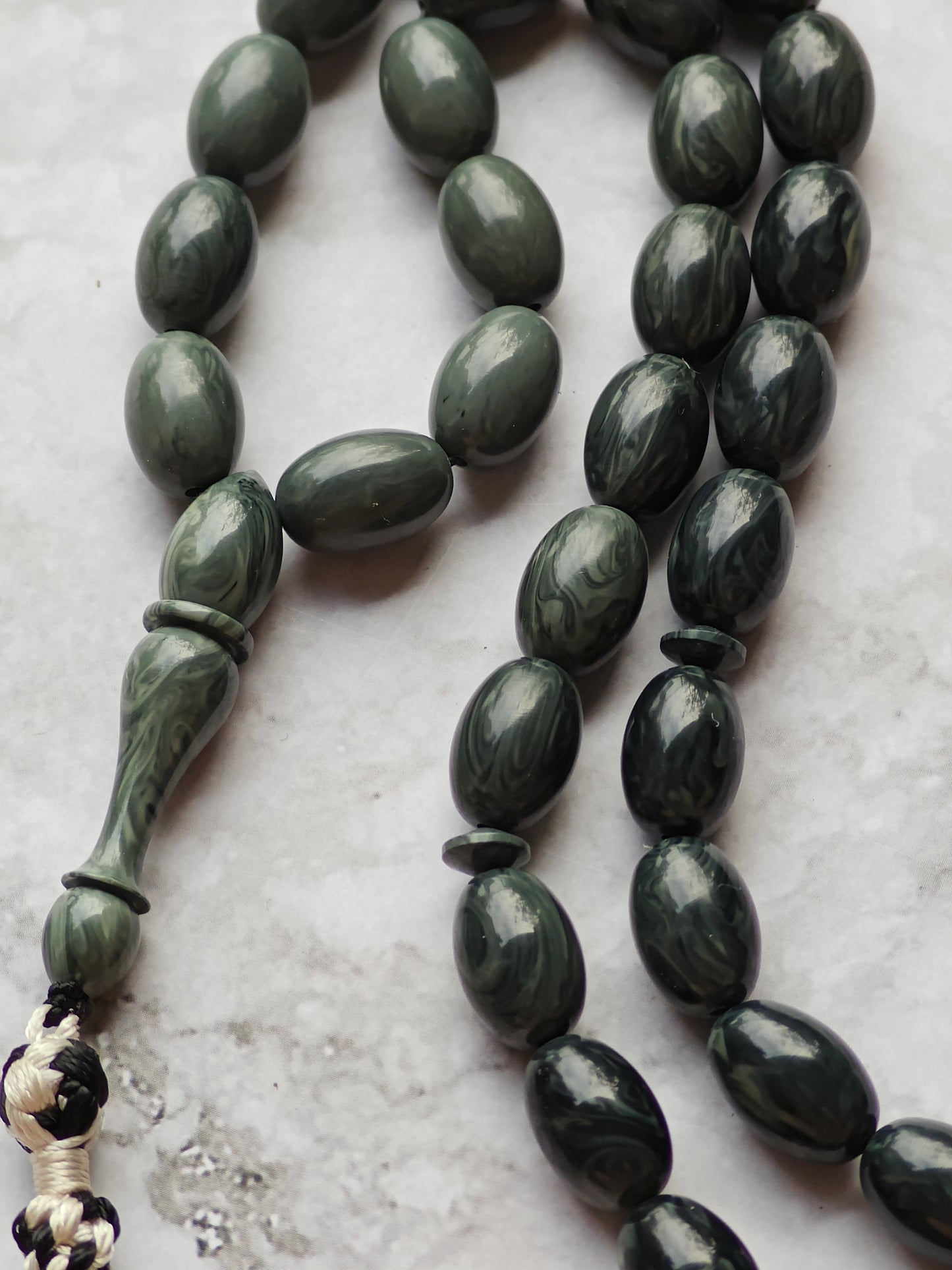 Vintage Bakelite Misbah "Chernobyl" – 33 Gradient Olive Beads