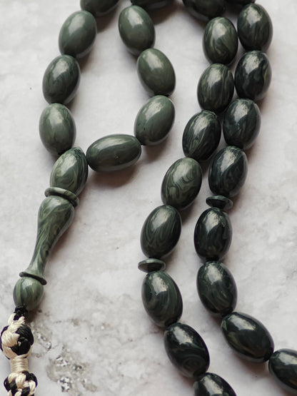 Vintage Bakelite Misbah "Chernobyl" – 33 Gradient Olive Beads