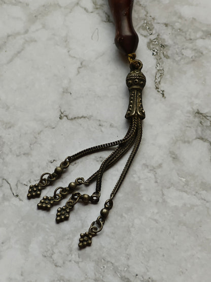 Large Antique Kokka Seed Tasbih with Seashell and Silver Engravings 33 Beads
