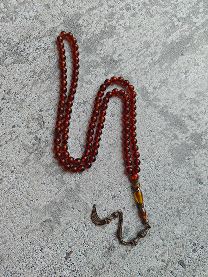 Antique Collectible Kaliningrad Cognac Amber Tasbih – 99 Beads