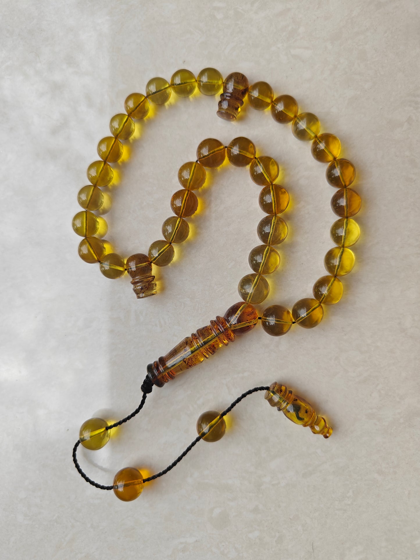 Unique Antique Natural Blue Dominican Amber Misbah from Private Collection – 33 Beads