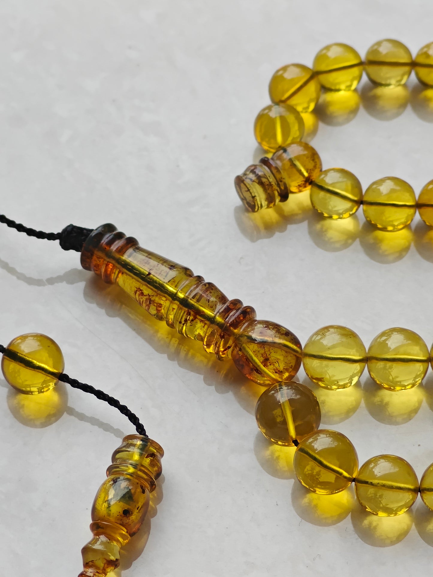 Unique Antique Natural Blue Dominican Amber Misbah from Private Collection – 33 Beads