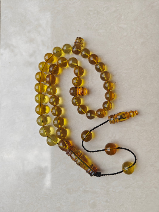 Unique Antique Natural Blue Dominican Amber Misbah from Private Collection – 33 Beads
