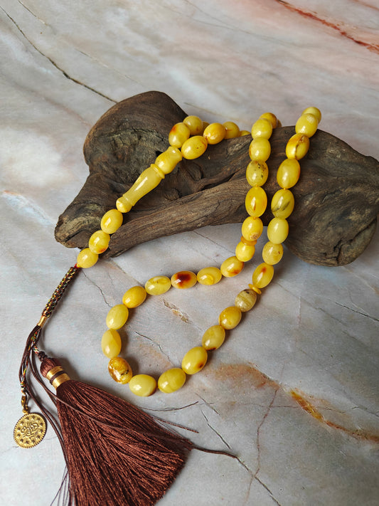 Natural Raw Amber Tasbih 45 Beads + 3 Spare