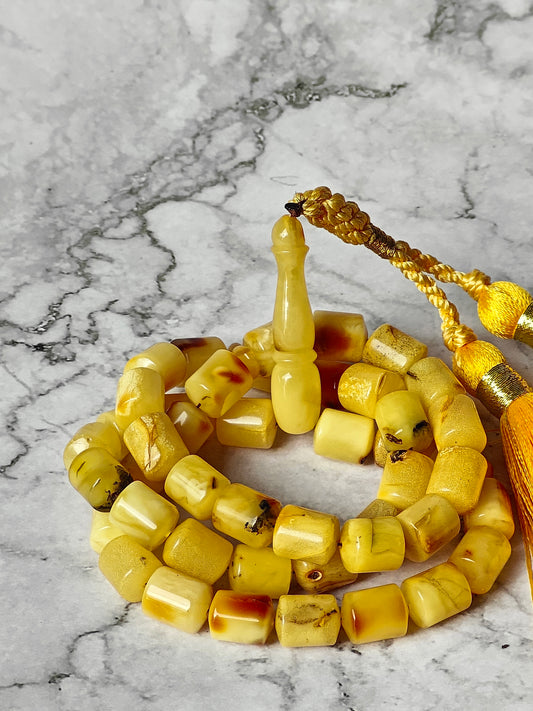 Multicolor Raw Amber Rosary – 45 Barrel Beads